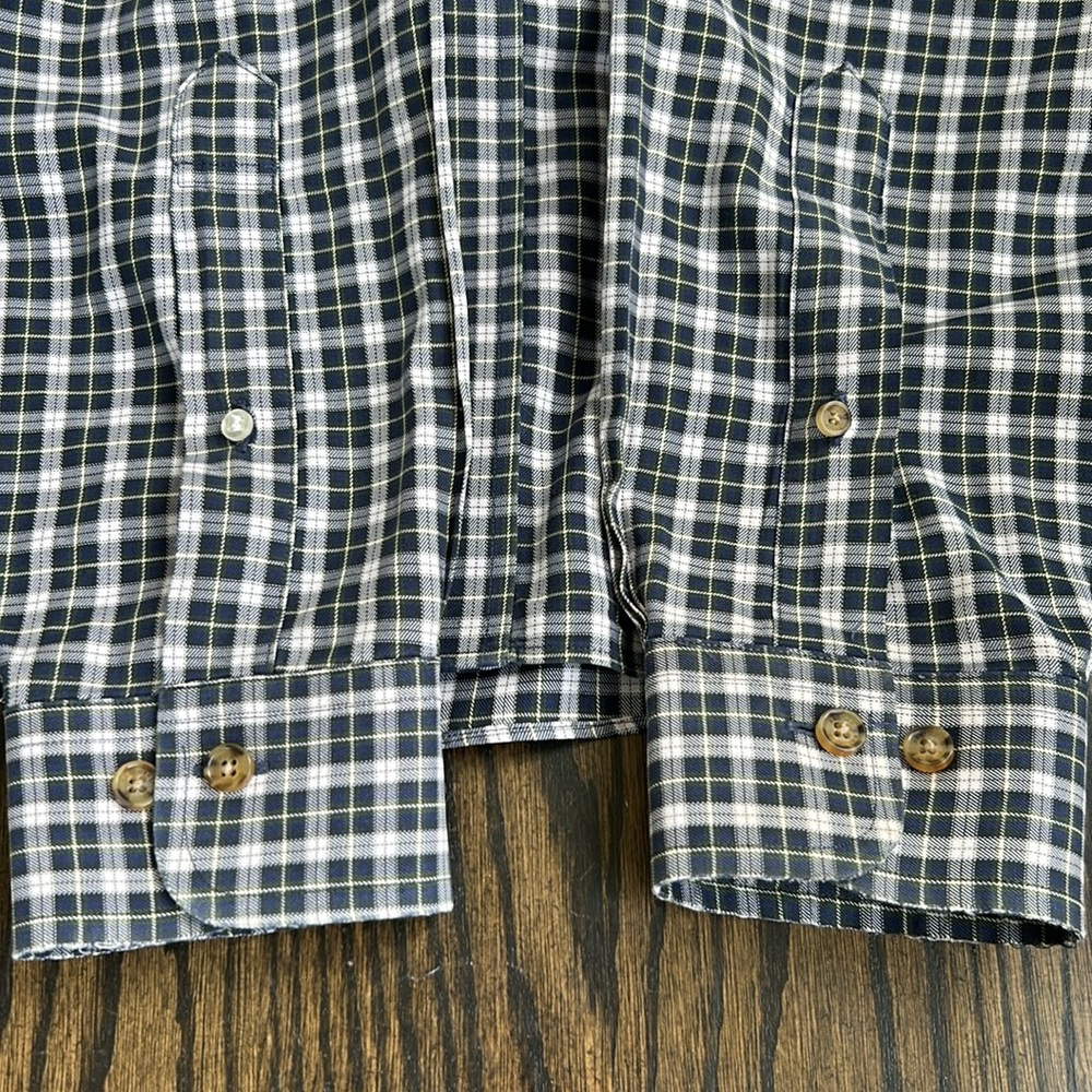 Vintage Brooks Brothers 90s Navy Plaid Button-Down Dress Casual Shirt Men Large - Picture 9 of 10